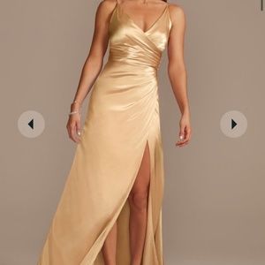 Gold satin dress from David’s Bridal